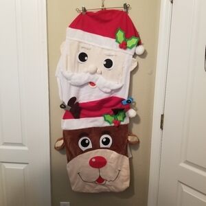 Santa Claus And Raindeer Christmas Chair Back Slip Covers Set Of 2 17 X 17